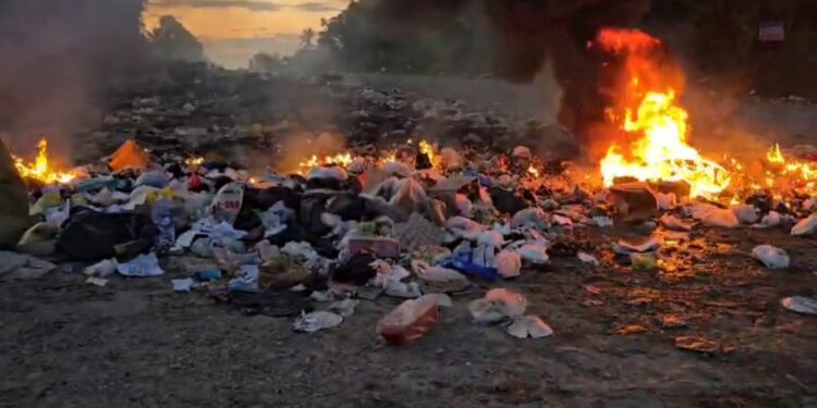 Es tanta la basura en basurero improvisado de Los Alcarrizos que es quemada.&nbsp; Video