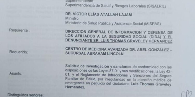 DIDA solicita sanción ante SISALRIL para clínica Abel González por alegada negación de asistencia médica en emergencia